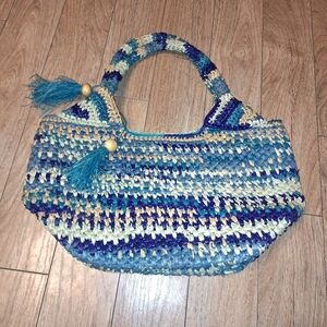 Flora Bella Raffia Lined Beach Bag, Brilliant Blue Coloring, Shoulder Bag